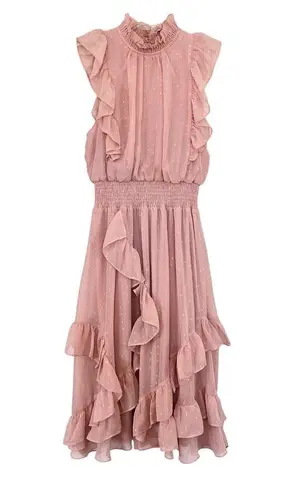 Avec Les Filles Pink Ruffled Smocked Sleeveless Maxi Dress Size 4