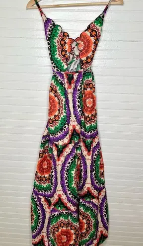 Nasty Gal  Boho Print Scallop Trim Cutout Maxi Dress Size 0 Multicolor UK 4