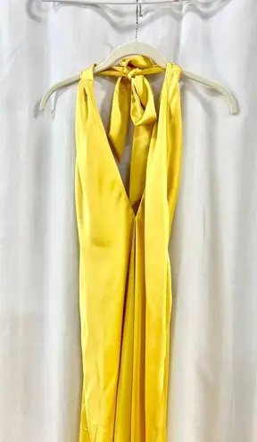 Ramy Brook Carey Satin Halter Neck Open Back Maxi Dress Yellow Women's US 12