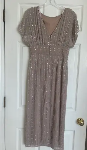 Mac Duggal Beaded Empire Waist Column Midi Cocktail Dress