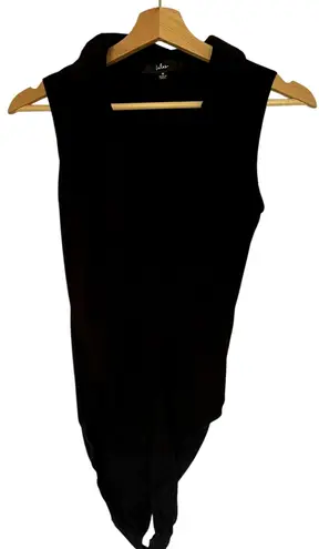 Lulus black bodysuit deep v neckline collared top sleeveless women's size medium