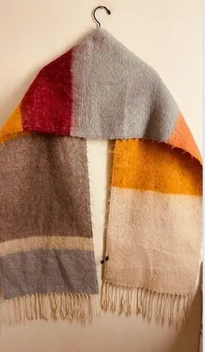 Britt’s Knits Barcelona Blanket Scarf Multicolor Color Block Fringe 80” x 14” Red