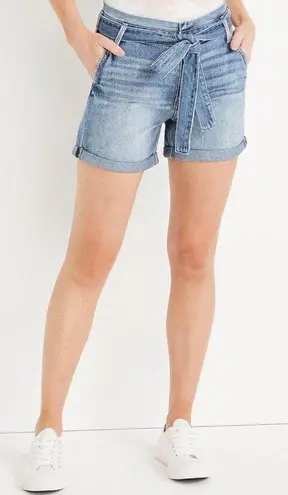 Kancan High Rise Denim Shorts Size 26 Tie Belt Rigid 100% Cotton Medium Wash NWT Blue