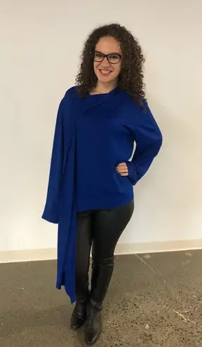 JOSEPH Women's Royal Blue High Neck Attached Scarf Cannon Glazed Top Size 38 - Image 14