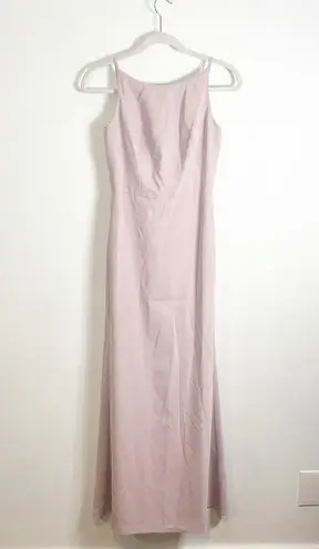 Dessy Collection 4535 Suede Rose Bateau Neck Open Cowl Back Trumpet Maxi Dress 2 Pink