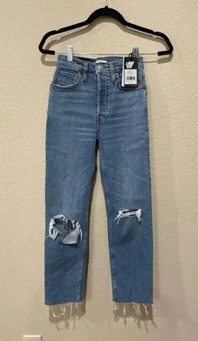 RE/DONE 70s Stove Pipe High-Rise Distressed Crop Jeans Size 25