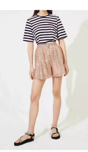 Maje 💕💕 Paillette Pleated Sequined Tulle Shorts High Rise ~ Metal Pink 38 NWT