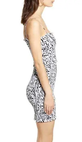 AFRM Black White Zebra Animal Print Smocked Stretch Bodycon Mini Dress Size XL