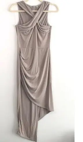 Mystic New Asymmetric Halter Bodycon Dress Twisted Wrap Neck Sleeveless Taupe