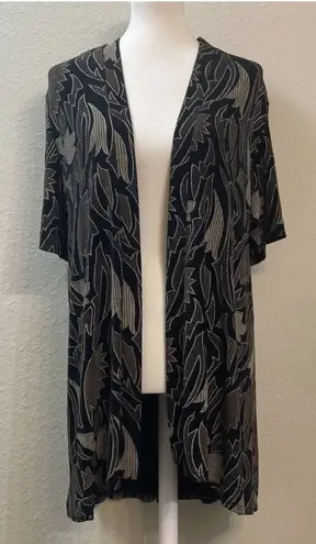R & M Richards Vintage Leaf Print Kimono Cardigan – Black/Gold – Open Front - Image 1