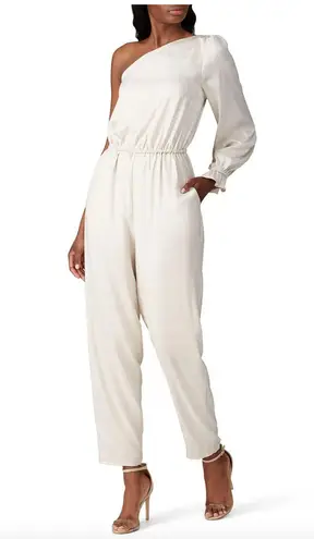 Love, Whit by Whitney Port Jumpsuit Womens 4 Ivory Jacquard One Shoulder Stretch White