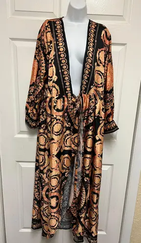 Serozimda Black & Gold Printed Cover Up Robe