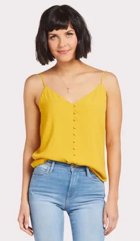 Allison Joy Yellow Cami Tank Top Crepe Fabric Covered Buttons Size XS Women - Image 1