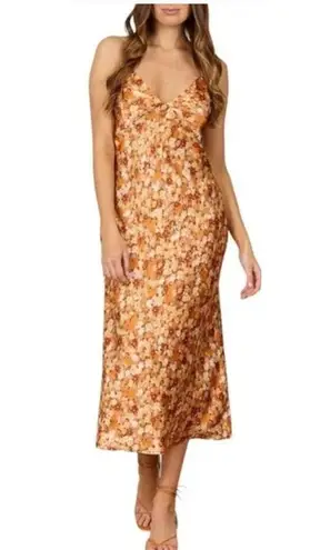 Park & Fifth Kingston Floral Print Satin Strappy Slip Dress Large Orange