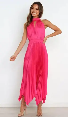 Petal and Pup  Dominique Hot Pink Satin Pleated Maxi Dress 6