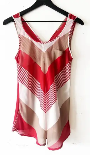 Mine Red Beige Chevron Stripe Sleeveless V