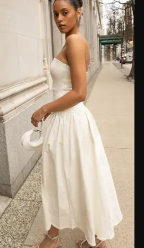 NWT OAK + FORT DROP WAIST STRAPLESS TWILL DRESS in Cream XS $108 White