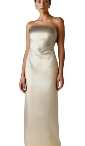 Bill Levkoff Strapless Ivory Satin Gown Wedding Formal 4 Bridesmaid Mother Bride Elegant