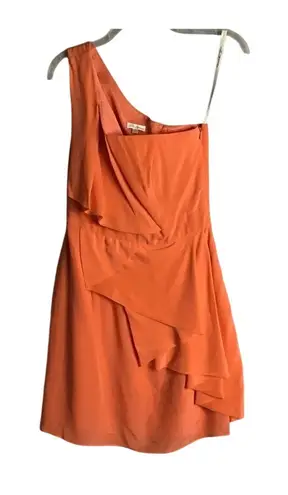 Shoshanna Womens One Shoulder Mini Shift Dress Coral Silk Pleated Size 2 Small