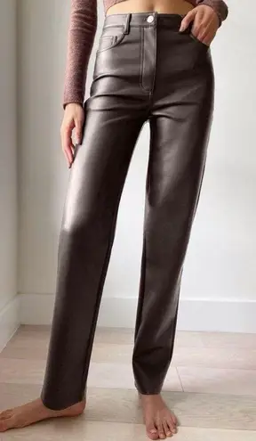 Wilfred NEW Aritzia  Melina Vegan Leather Crop Pants Rich Mocha Brown