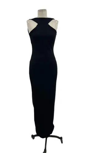 Nookie Long Gown Maxi Dress Bodycon Halter Neck Cut Out Tie Black Size Small