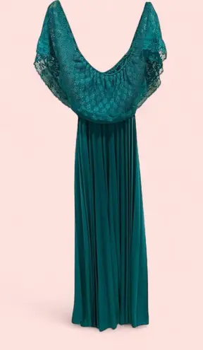 Vintage 70’s aquamarine lace top pleated maxi boho magical mermaid dress Blue