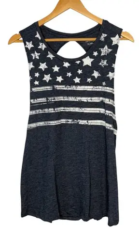 Bcg American Flag Tank Top Patriotic Sleeveless Cutout Back Blue Women Size XL