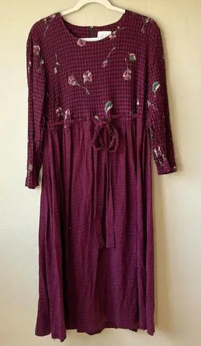 vtg dress gingham Plaid floral midi carnation Dark Grandma Cottage prairie Purple Size 10
