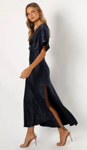 Petal and Pup  Ricki Midnight Indigo Blue Satin Maxi Dress L