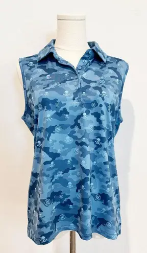 G/Fore Womens Skull Icon Camo Sleeveless Polo Golf Top Blue Logo Outdoors Large