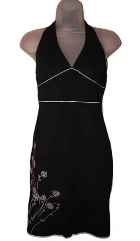 Xhilaration Embroidered black halter dress size 13