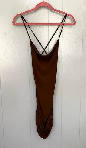 ZARA NEW  Brown Ruched Criss Cross Sleeveless Party Bodycon Mini Dress S