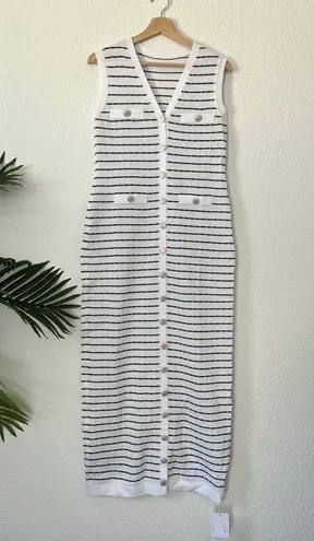 Commense Old Money Striped Metal Button Sleeveless Maxi Sweater Dress S NWT