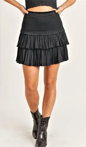 Reset by Jane Women’s Silky Amore Smocked Ruffle Mini Skirt Black S