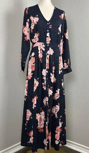 FRNCH Paris Womn's Maxi Dress Blue Floral Button V