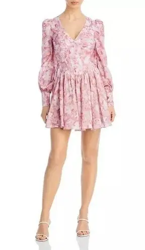 Bardot NWT Zelina Long Sleeve Mini Dress Corset Bodice Pink Floral Size 4 NEW