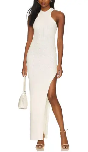 SER.O.YA $245 Dress Iris White Ribbed Knit Maxi Tank Slit Racerback Bodycon