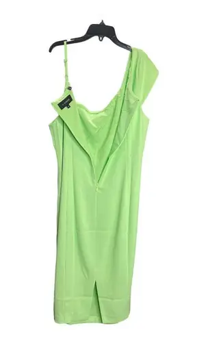 11 Honoré NEW 11 Honore Solange Midi Dress 16 Green One Shoulder Shift Woven Square Neck