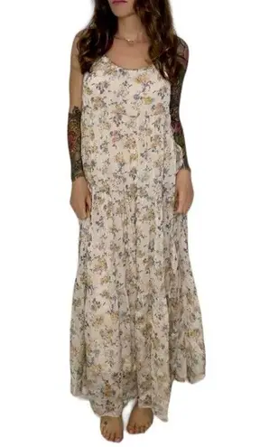 Elena Baldi Tiered Silk Floral Maxi Dress Lightweight Flowy Summer Italy Sz XS