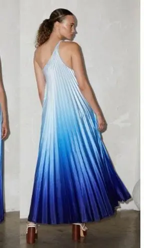 NWT Delfi Collective Erica One Shoulder Pleated Maxi Dress Blue Ombre Women's M Size M