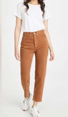 RE/DONE  Brown 70s Ultra High Rise Stovepipe Jeans in Washed Terracotta