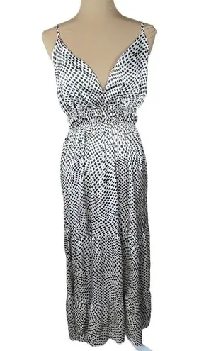 Indulge Maxi Dress Brown and Cream Dot V-Neck Open Back Size L Large