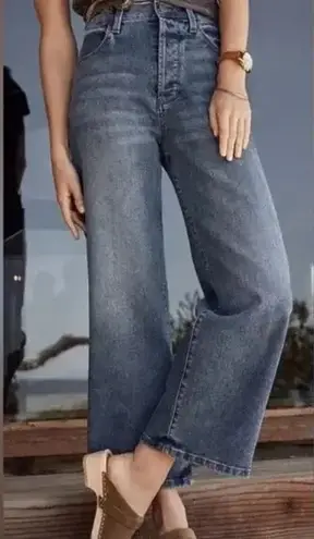 Evereve High Rise Ever Trouser Wide Leg Jeans Blue 25