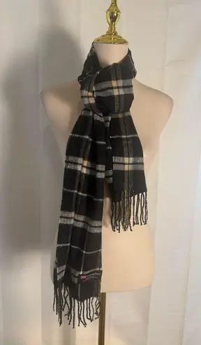 Scottish 100% Cashmere Plaid Scarf Black White Check Fringe