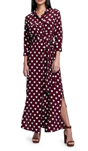L'Agence NWT Cameron in Redwood Heart Print Silk Belted Maxi Shirt Dress XS