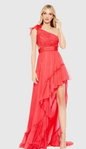 Mac Duggal NWT Ruffled One Shoulder Asymmetrical Gown in Cherry Size 12