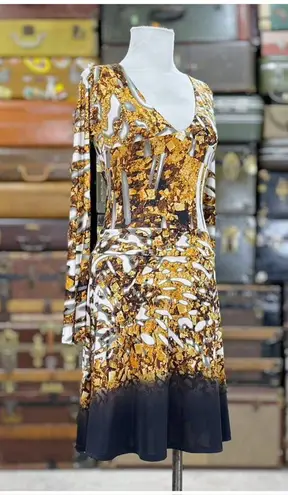 Just Cavalli Womens Dress EU Size 40 US Size Small Animal Print Black Gold Brown