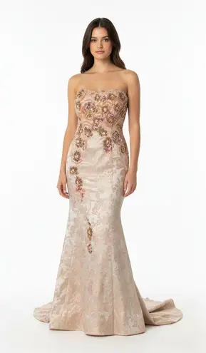 Terani Couture Terani Women’s Gown Champagne Gold Strapless Beaded Sweetheart Neckline size 18