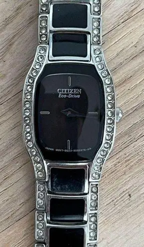 Citizen Eco-Drive Ladies Watch Crystals Black Dial and Bracelet Solar Powered