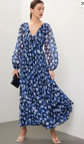 Monique Lhuillier RTR ML Melanie Black White & Blue Floral Maxi Dress Sz 6